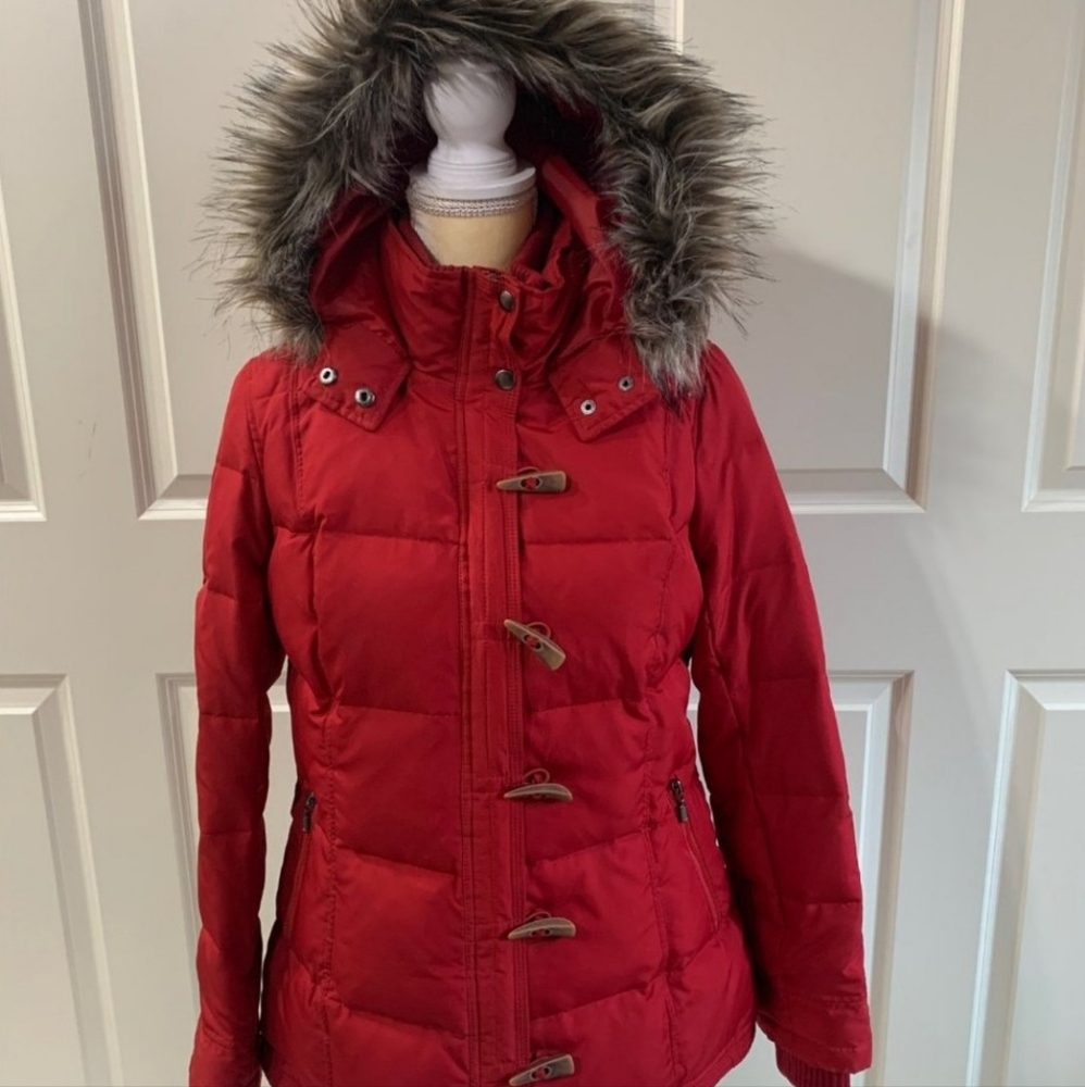 Red Ruff Hewn Hooded Parka With Fur Trim - Picture 5 of 15
